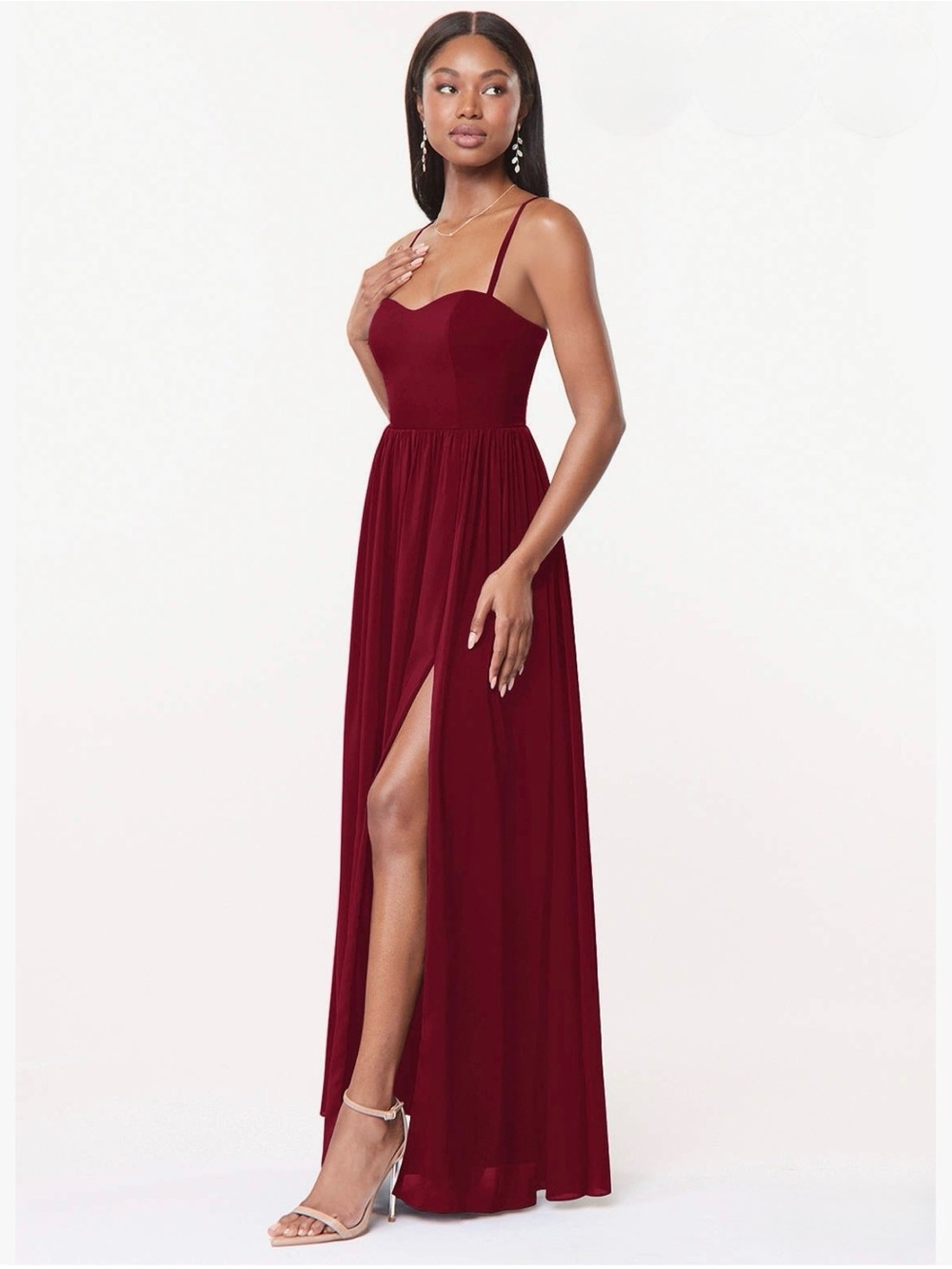 Azazie Marilyssa Cabernet Spaghetti-Strap Maxi Dress with Thigh Slit